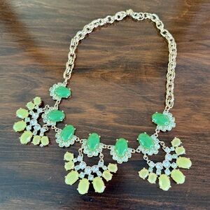 J Crew Double Rolo Shades of Green Crystal Statement Necklace